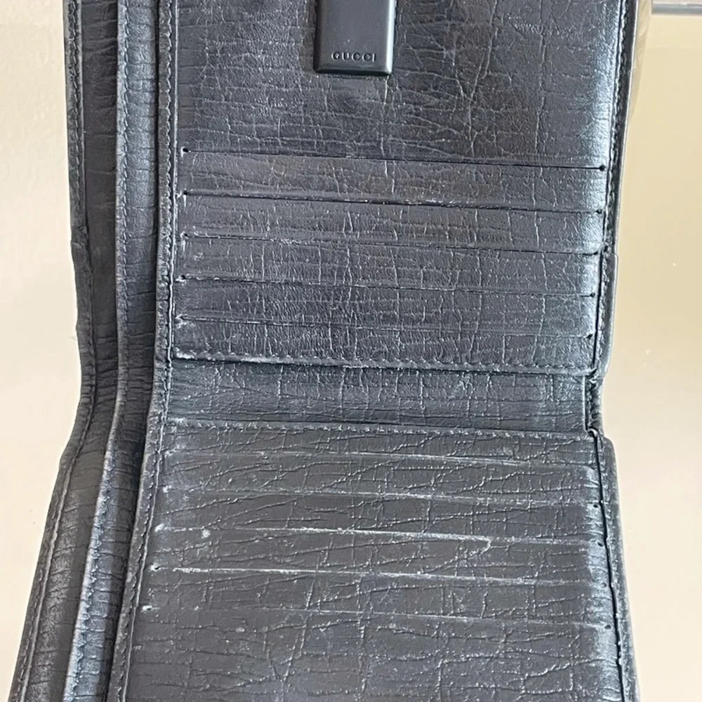 Gucci Beige & Black Monogram Wallet with Bamboo Closure
